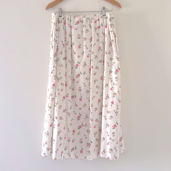 Joie Dresses & Skirts - Joie Midi Skirt Linen boho Floral White Skirt size M